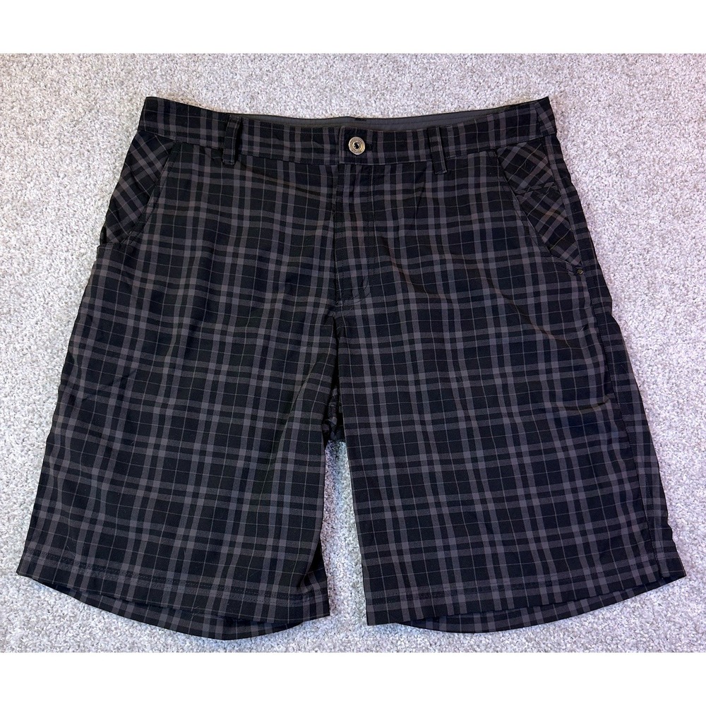 Lululemon Commission Shorts Men 36 Black Plaid Stretch Golf Casual‎ Activewear